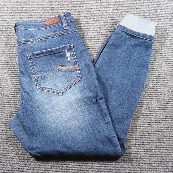 Grace & Lace Jeans Womens 14 Blue Distressed Button Fly Cuffed Skinny - Picture 1 of 9